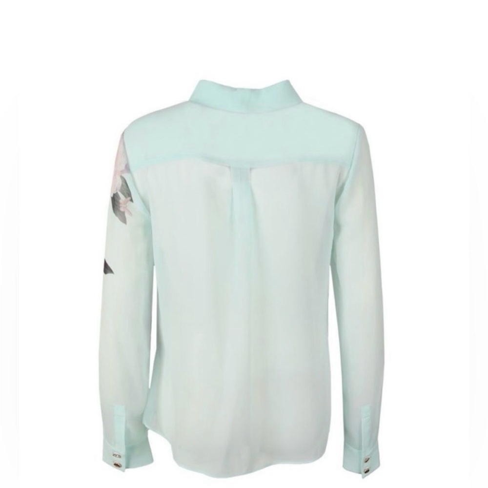 NWT Ted Baker Sheer Floral Button-Down Blouse - Light Blue/Pink - Picture 11 of 15